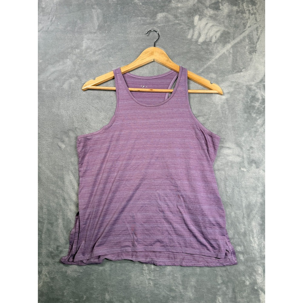 Z By Zella Essential Tank Top Womens Small Purple Heathered Striped Side Slits